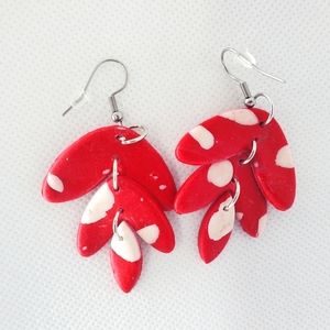 Handmade clay earrings Red and White Drop